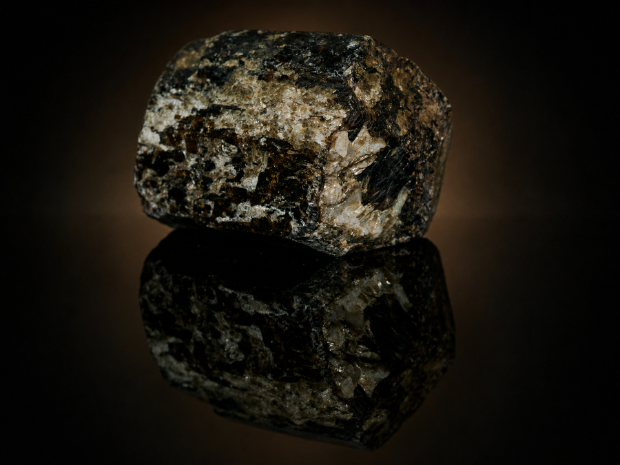 Black Tourmaline (Schorl) in Quartz & Mica — 373 g, mineral specimen, front view.