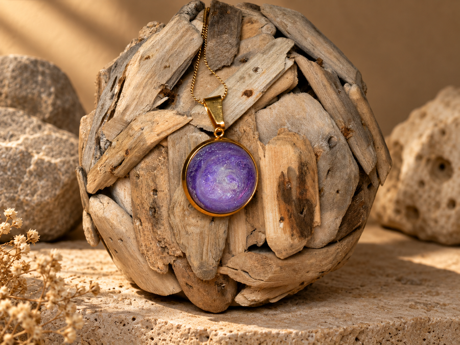 Violet Vortex Round Pendant Necklace