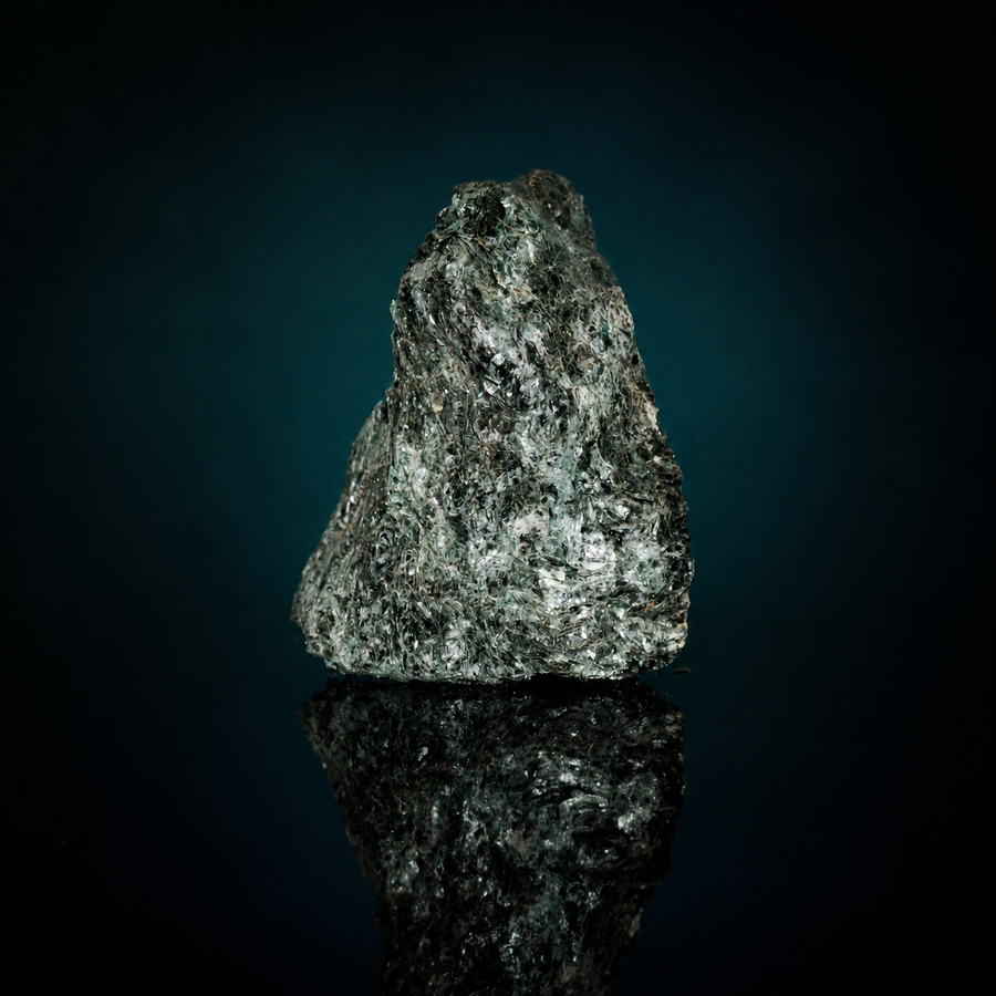 Dark fuchsite mica schist display specimen, front view