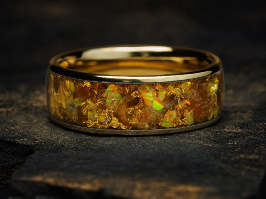 Gilded Blue Amber Reliquary, ring, front view.