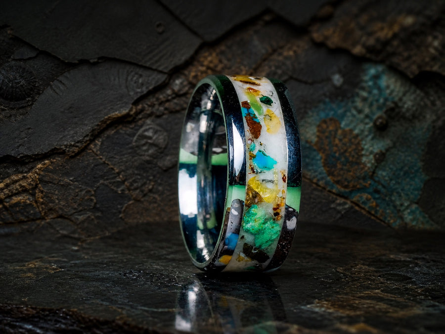 Angled view of The Remnant Archive Ring in low light