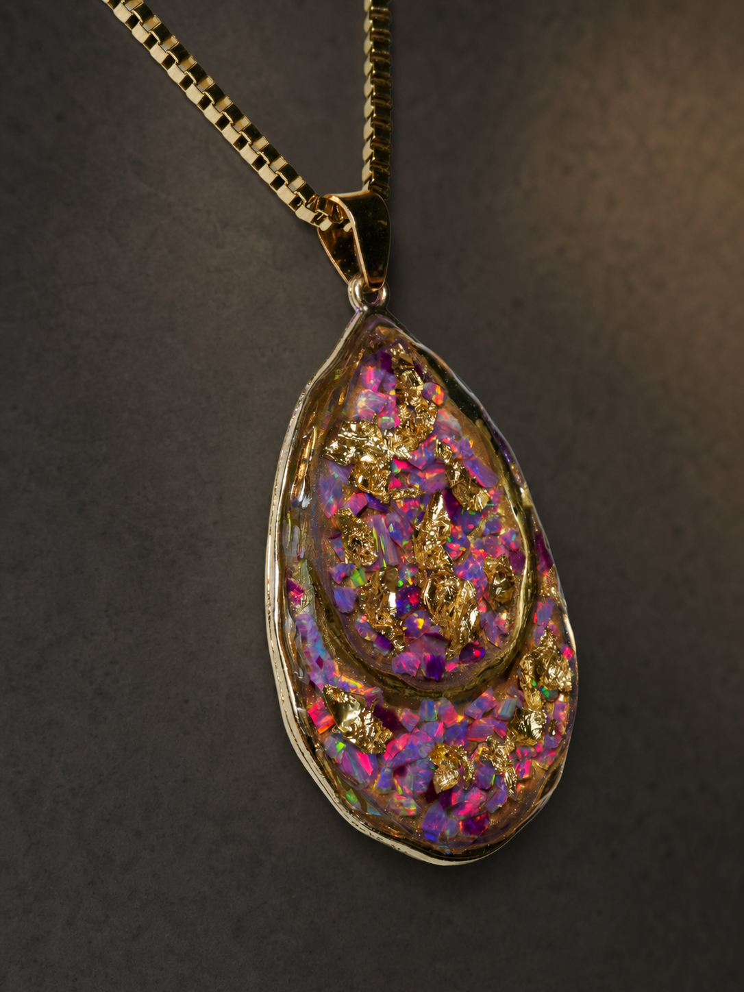 Violet Fire Amethyst & Purple Bello Opal Pendant, pendant, close-up detail.