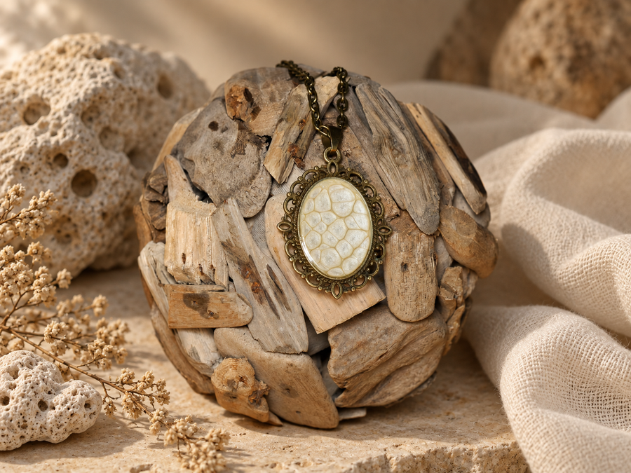 Fossil Lace Oval Pendant Necklace