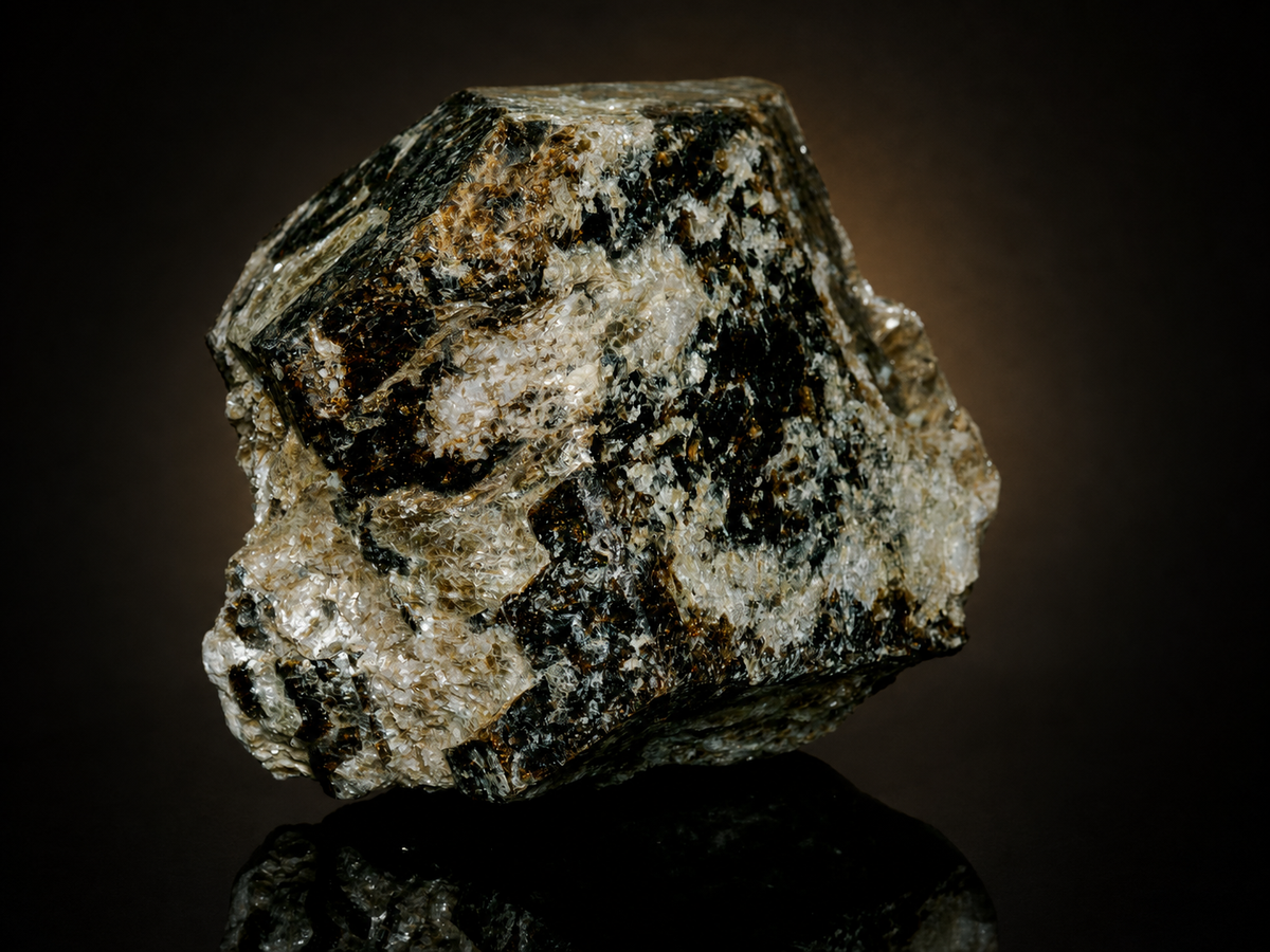 Black Tourmaline (Schorl) in Quartz & Mica — 425 g, mineral specimen, front view.
