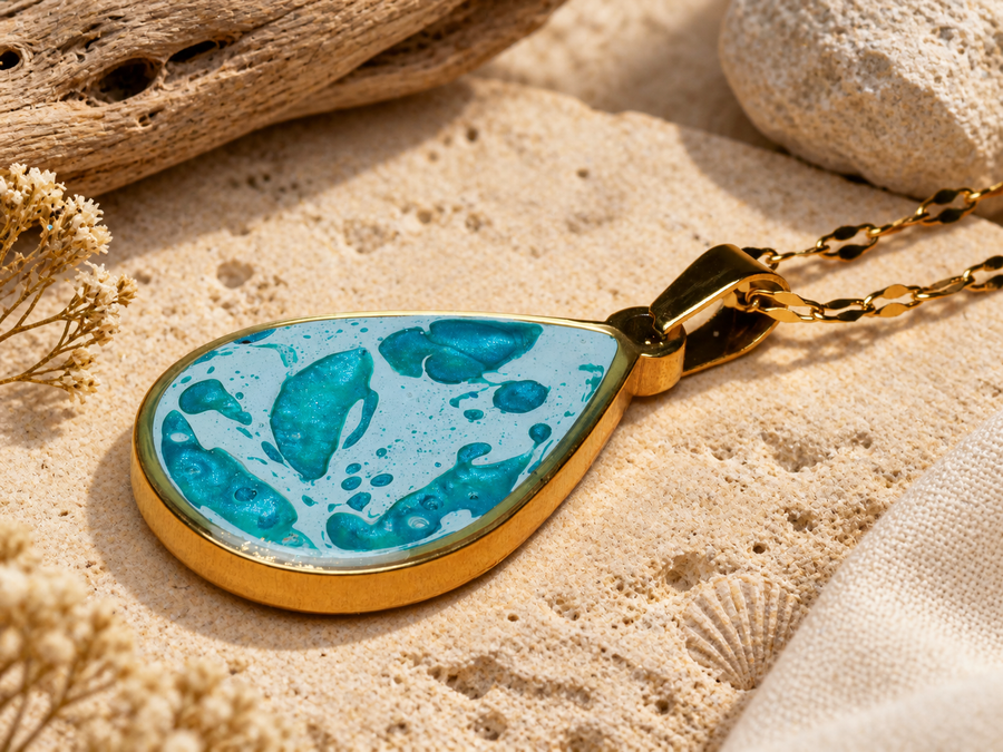 Tidal Mosaic Teardrop Pendant Necklace