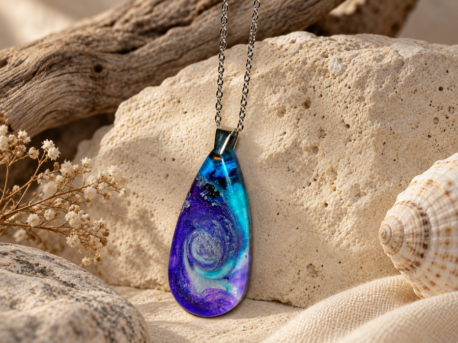 Violet Orbit Resin Pendant Necklace