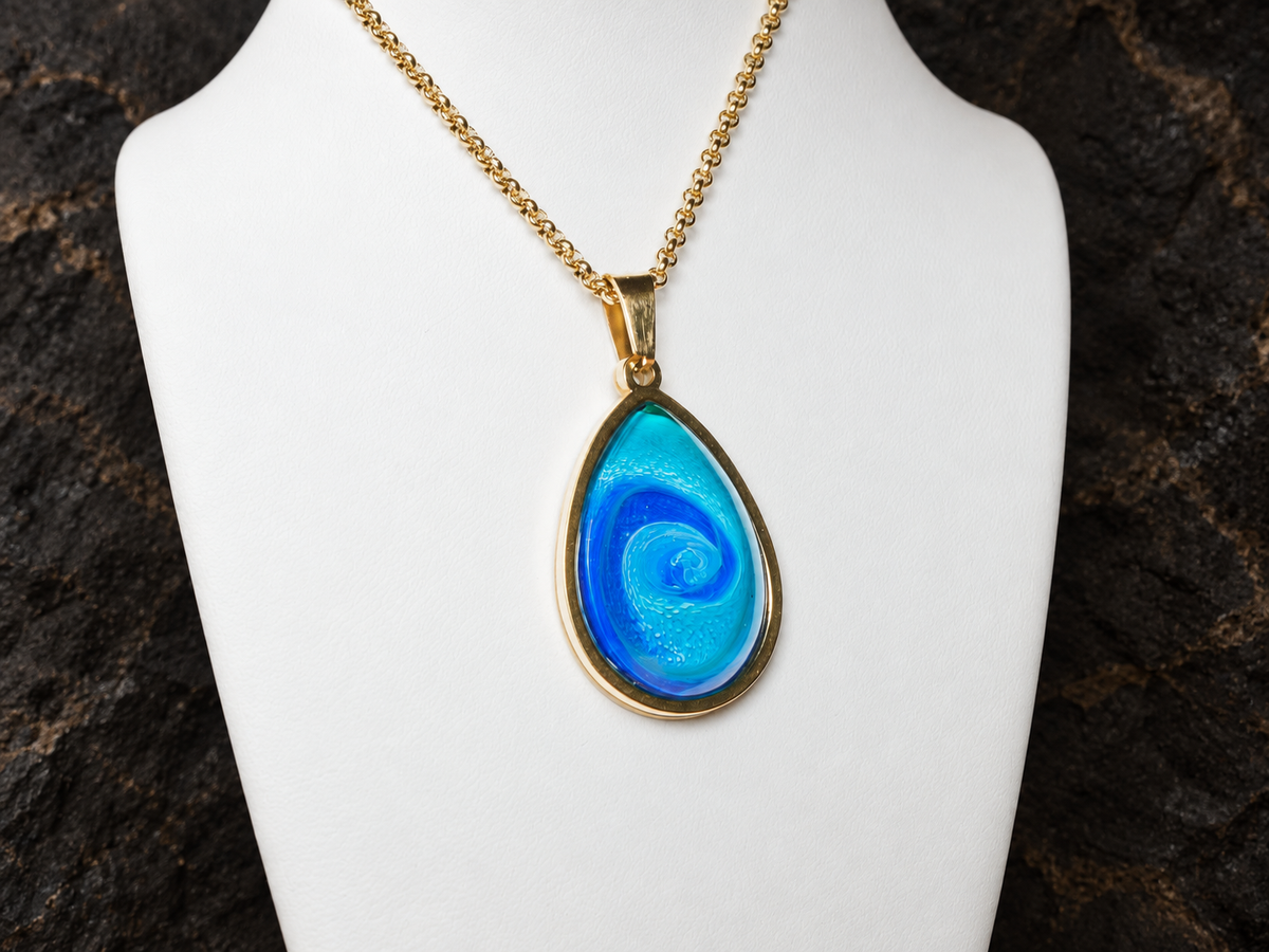 Abyssal Current blue teardrop pendant front detail