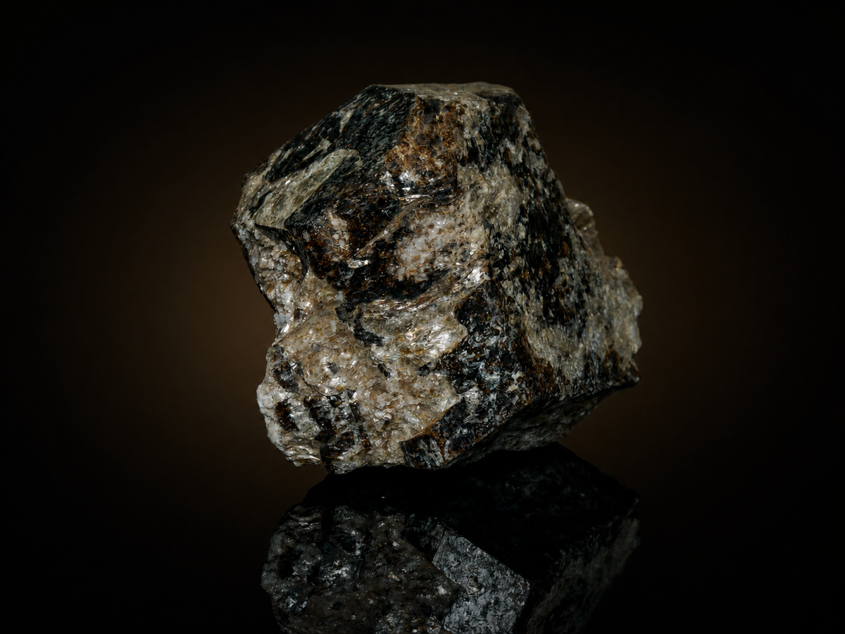 Black Tourmaline (Schorl) in Quartz & Mica — 425 g, mineral specimen, angled view.