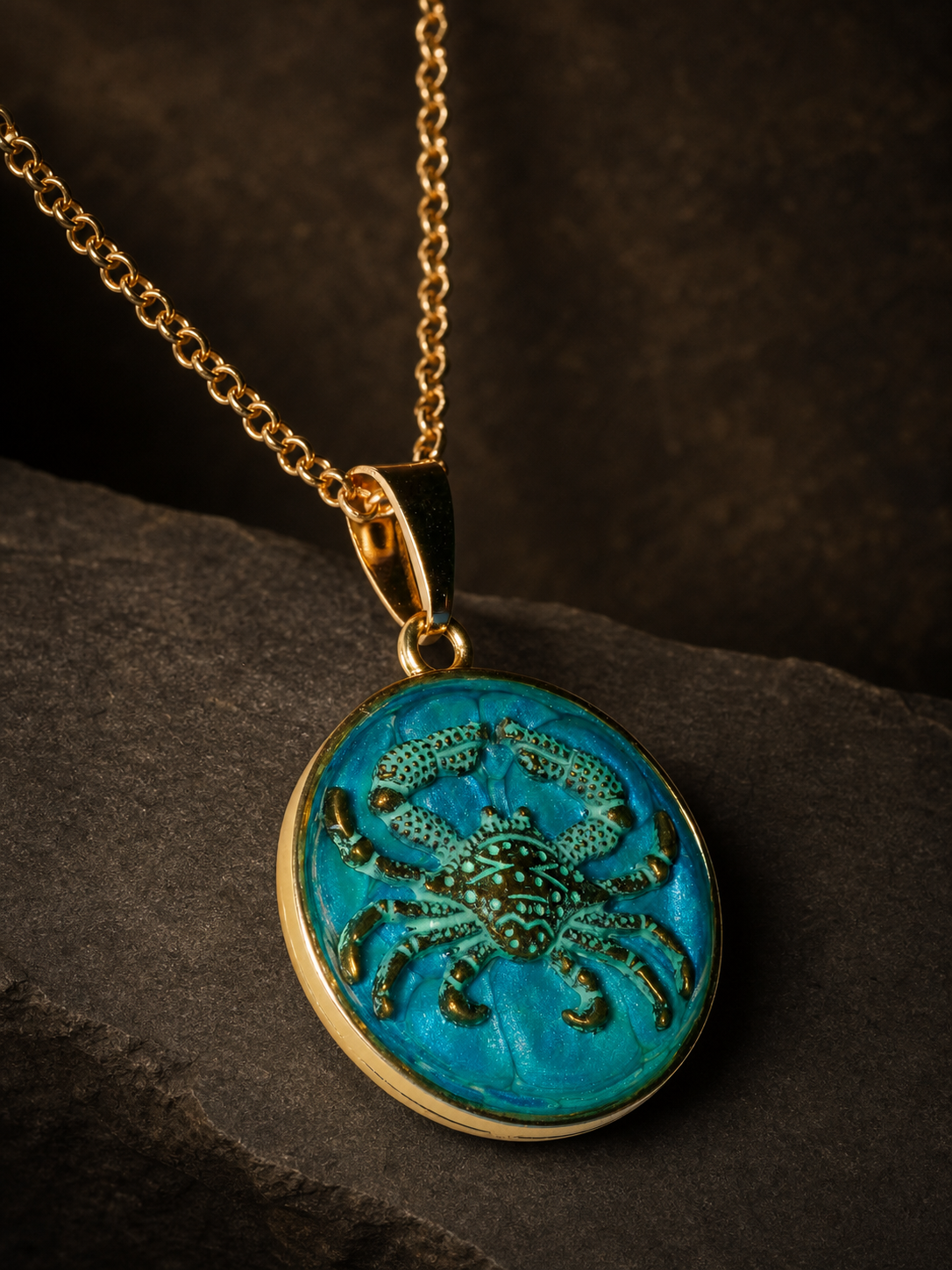 CEDUNA TIDE — Blue Swimmer Crab Pendant, pendant, close-up detail.