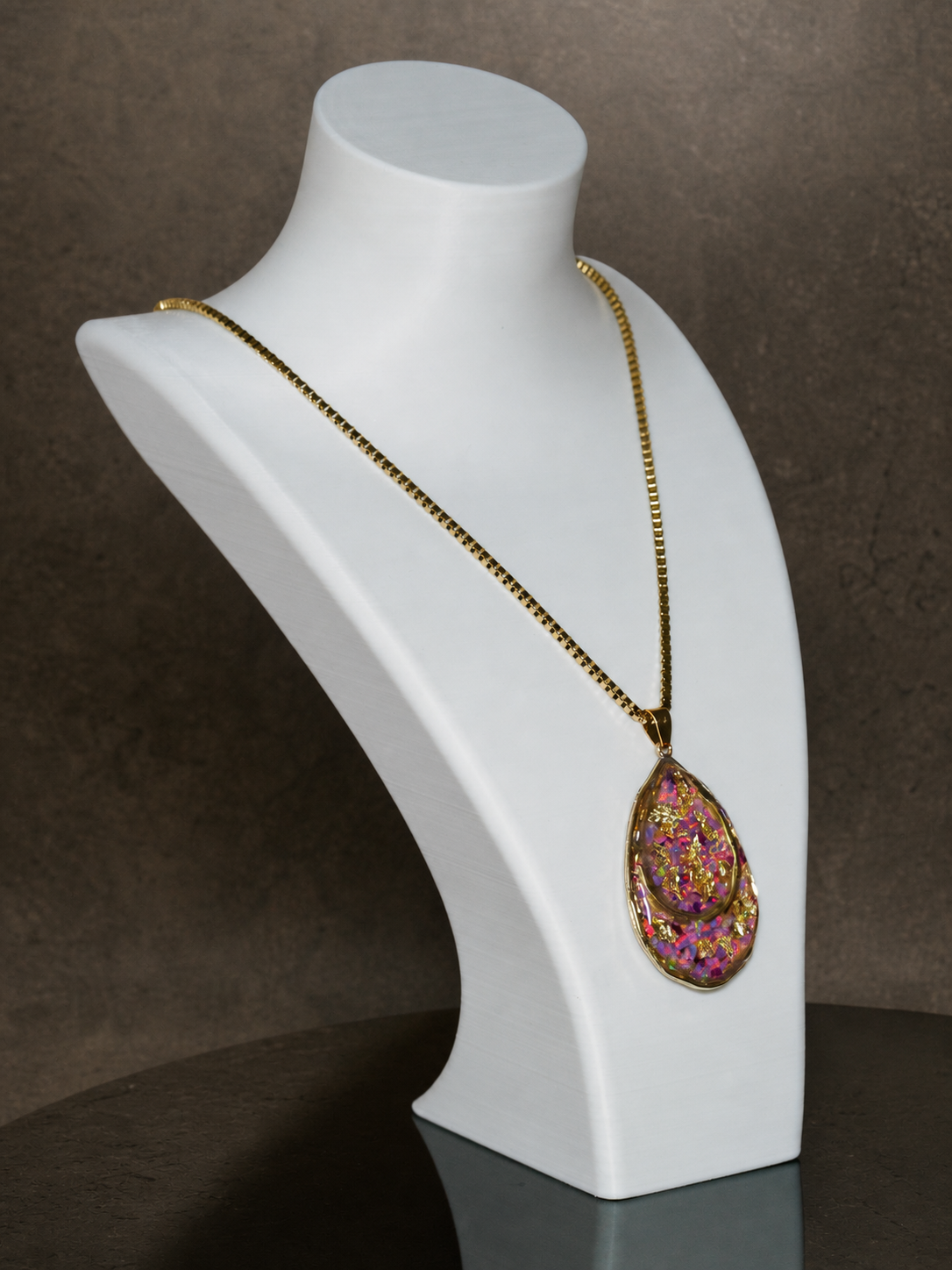 Violet Fire Amethyst & Purple Bello Opal Pendant, pendant, display view.