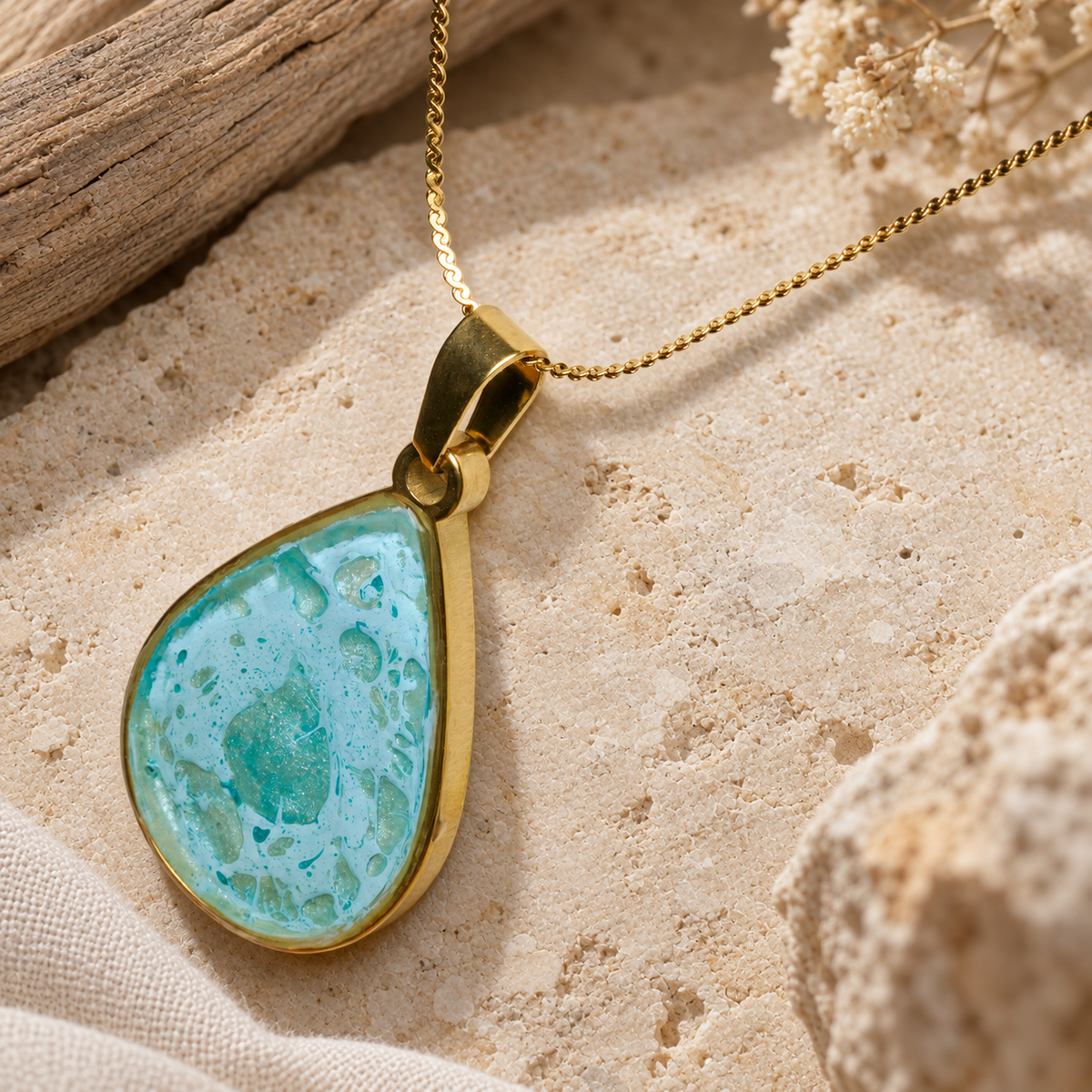 Gilded Tide Teardrop Pendant Necklace