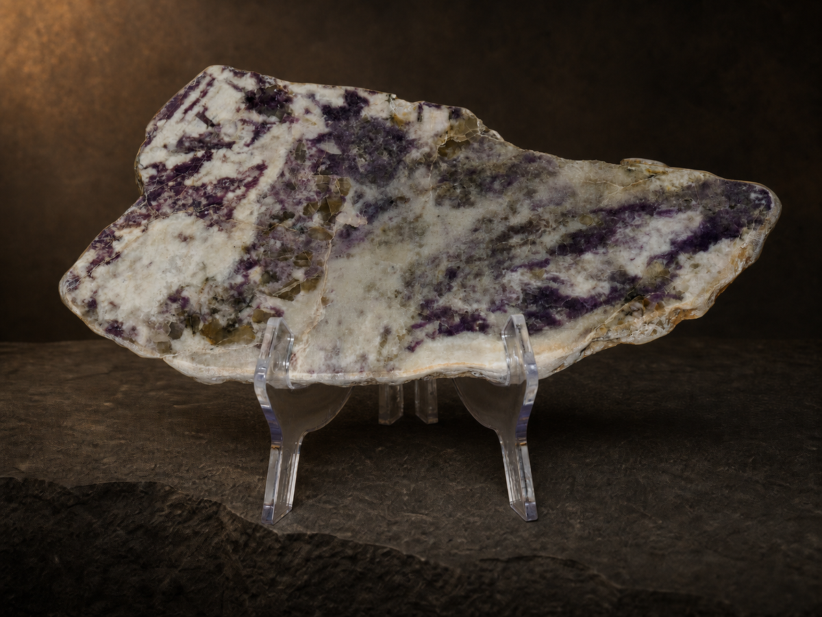 Purple Lepidolite in Quartz & Feldspar Slab — 447 g, mineral slab, alternate view.