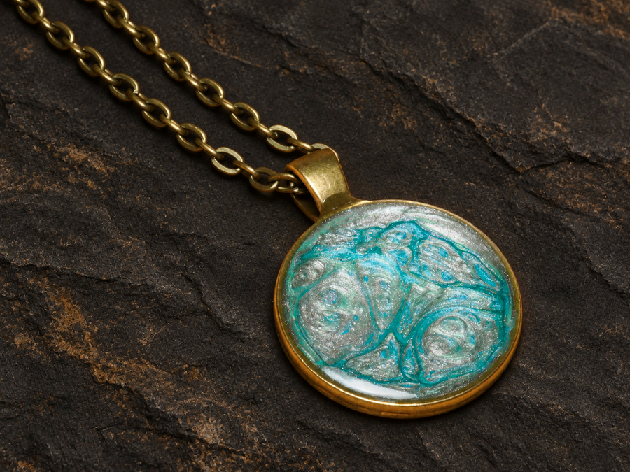 Tidal Archive turquoise and silver round pendant close-up