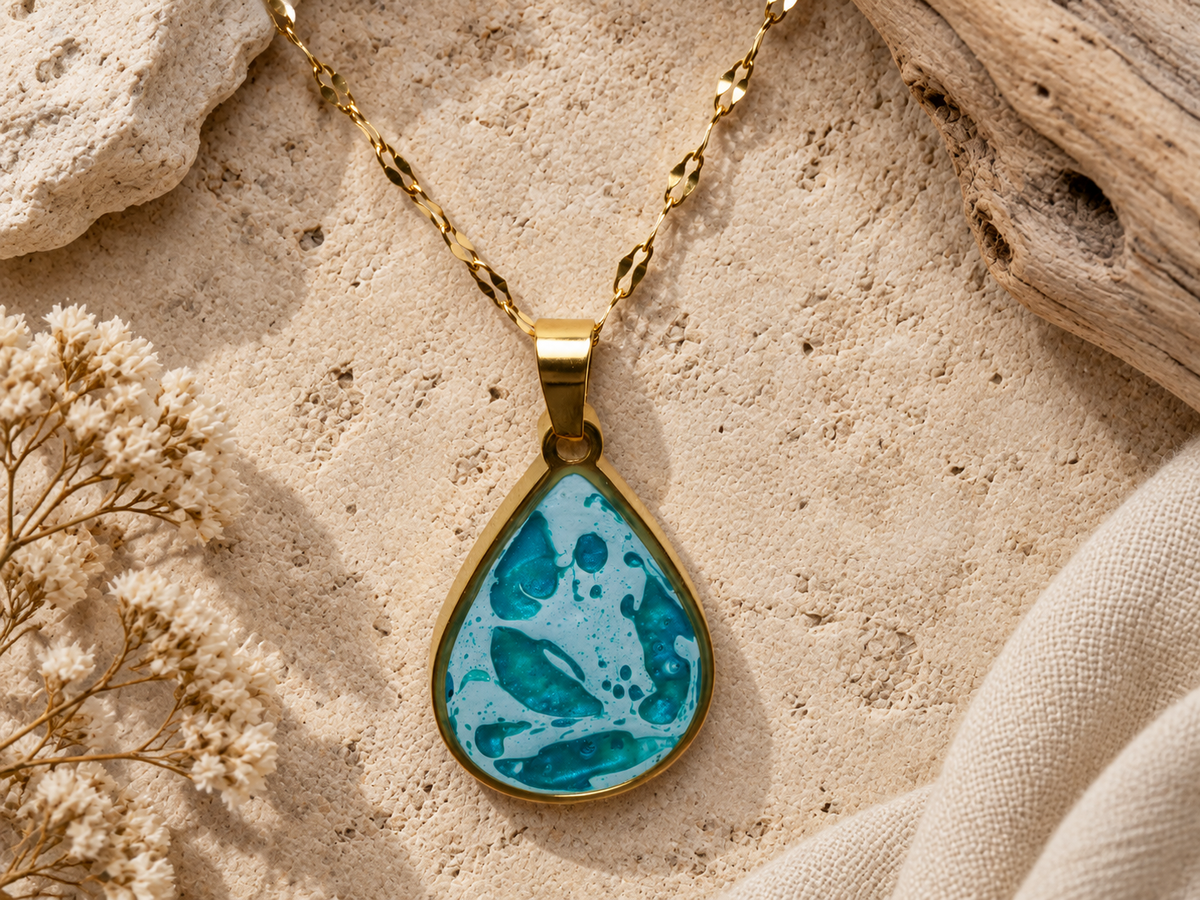 Tidal Mosaic Teardrop Pendant Necklace