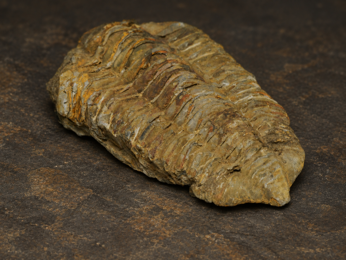Moroccan Calymene Trilobite Fossil — Silurian Period, Large, dorsal oblique view.