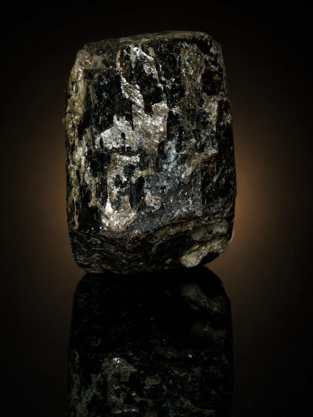 Black Tourmaline (Schorl) in Quartz & Mica — 373 g, mineral specimen, alternate view.