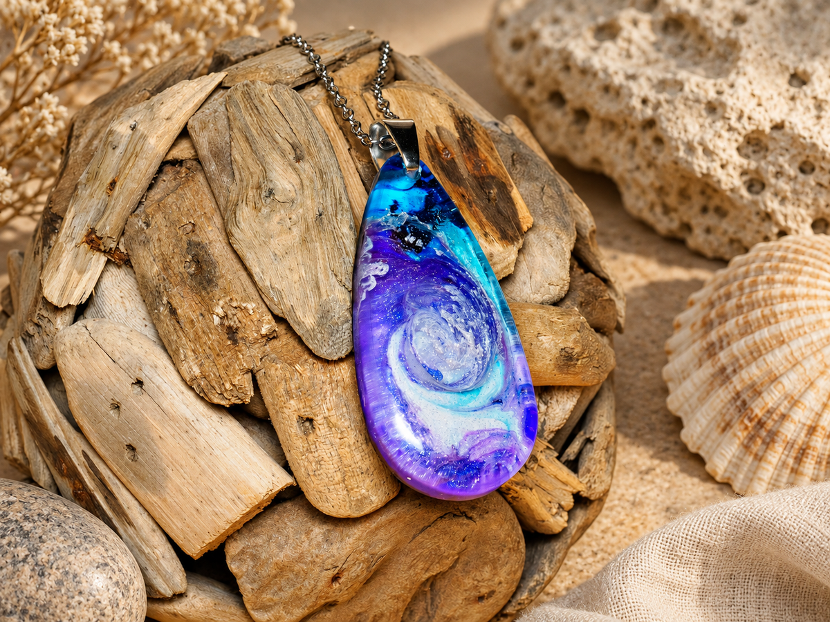 Violet Orbit Resin Pendant Necklace