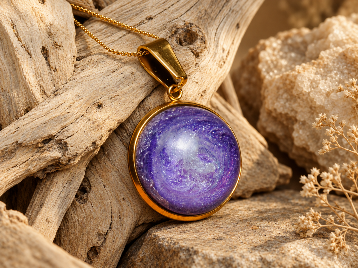 Violet Vortex Round Pendant Necklace