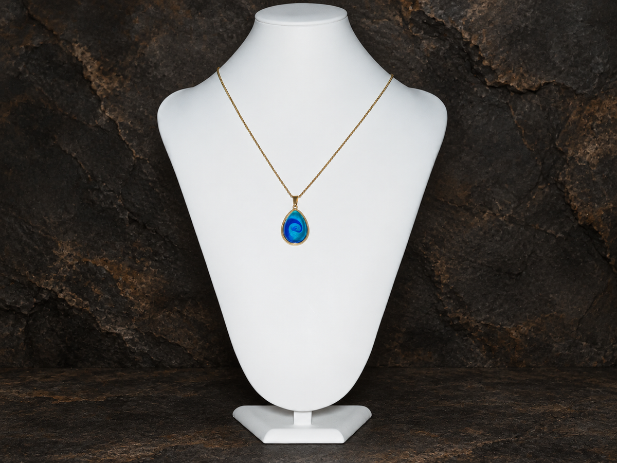 Abyssal Current teardrop pendant necklace shown at full length