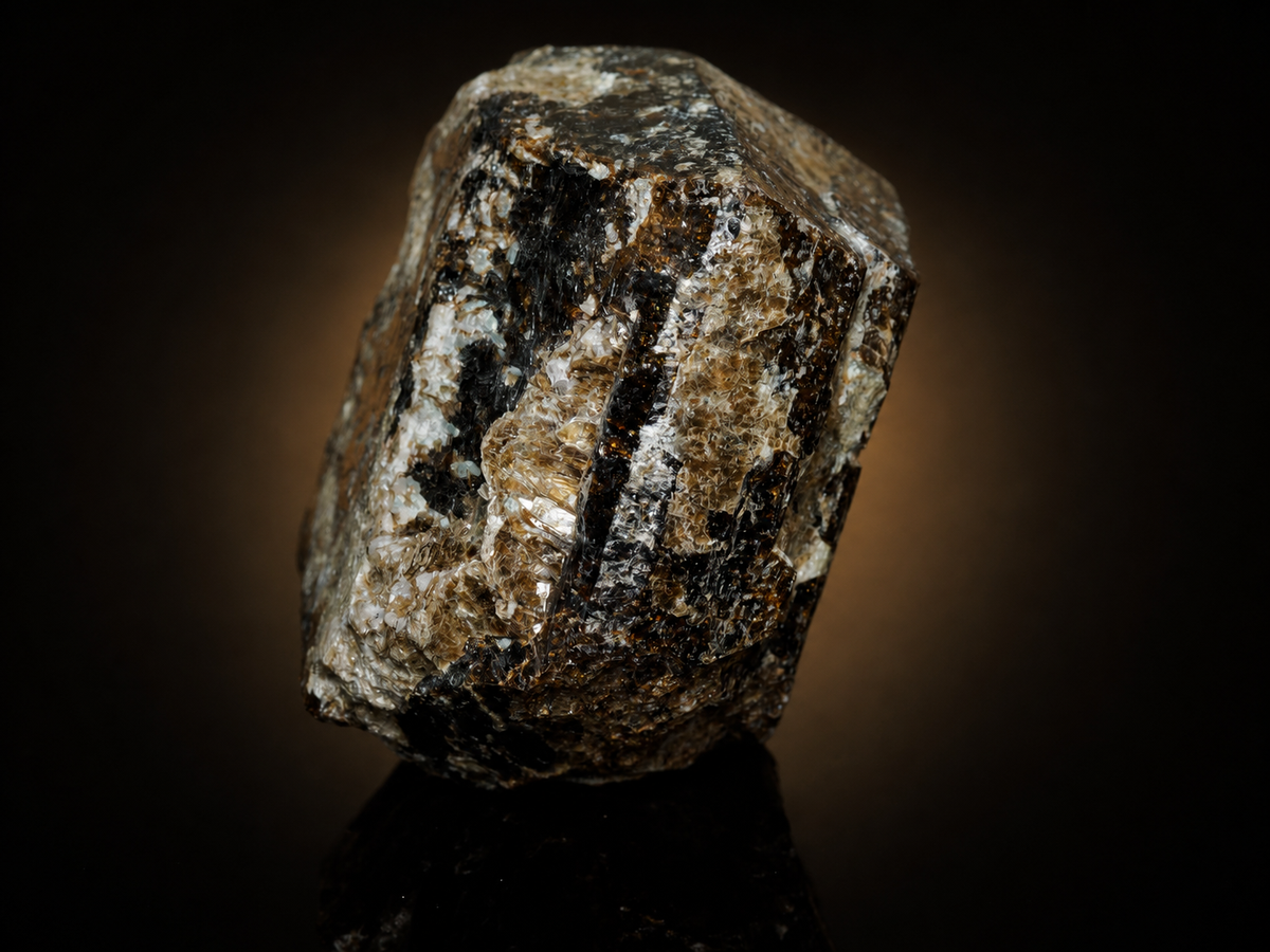 Black Tourmaline (Schorl) in Quartz & Mica — 425 g, mineral specimen, angled view.