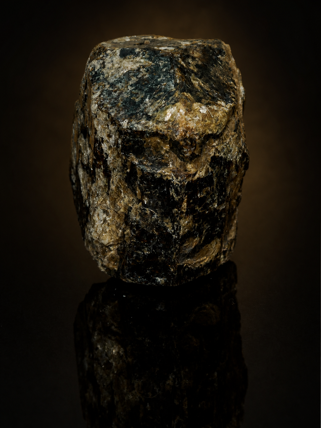 Black Tourmaline (Schorl) in Quartz & Mica — 373 g, mineral specimen, angled view.