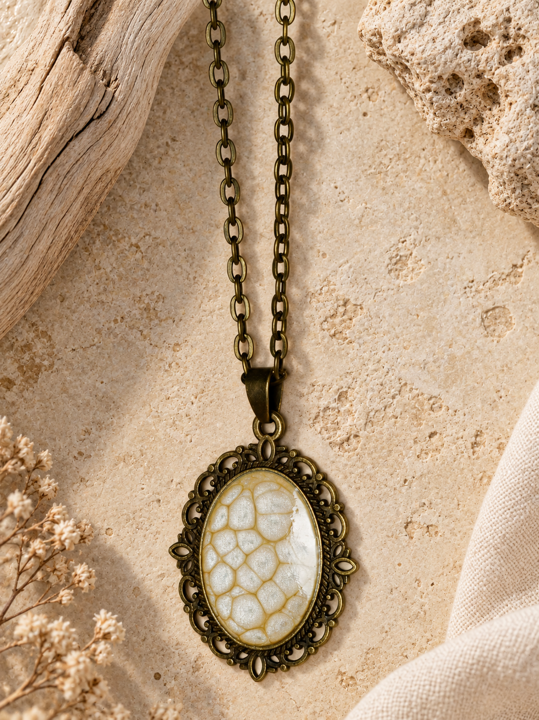Fossil Lace Oval Pendant Necklace