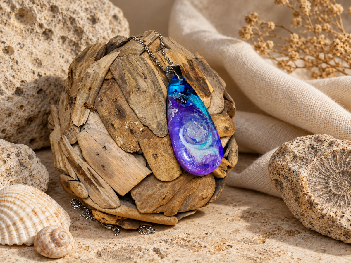 Violet Orbit Resin Pendant Necklace