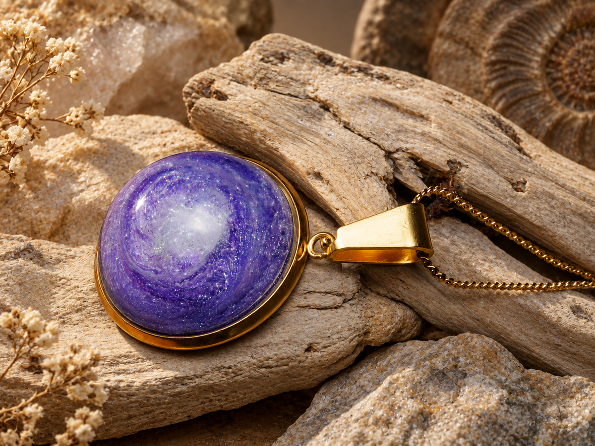 Violet Vortex Round Pendant Necklace