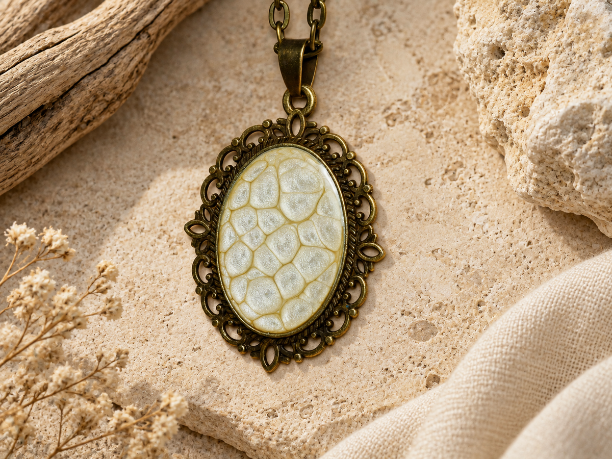 Fossil Lace Oval Pendant Necklace