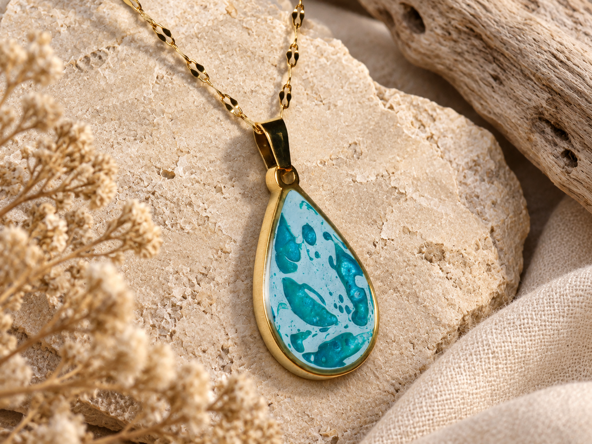 Tidal Mosaic Teardrop Pendant Necklace