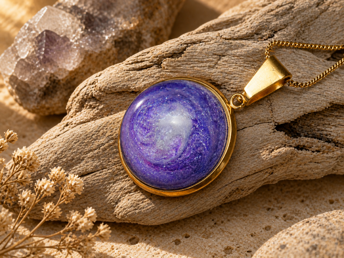 Violet Vortex Round Pendant Necklace