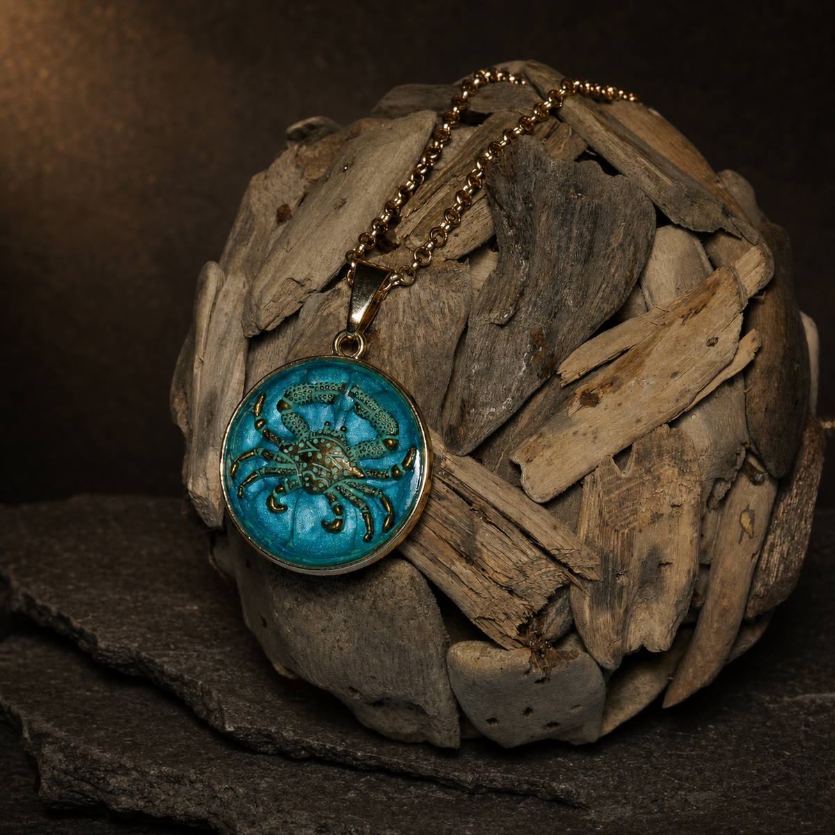 CEDUNA TIDE — Blue Swimmer Crab Pendant, pendant, angled view.