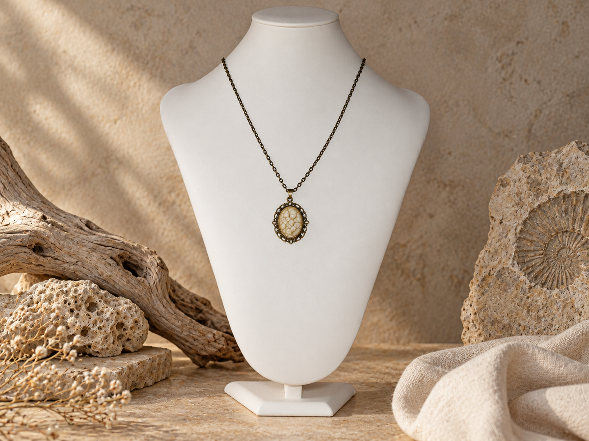 Fossil Lace Oval Pendant Necklace