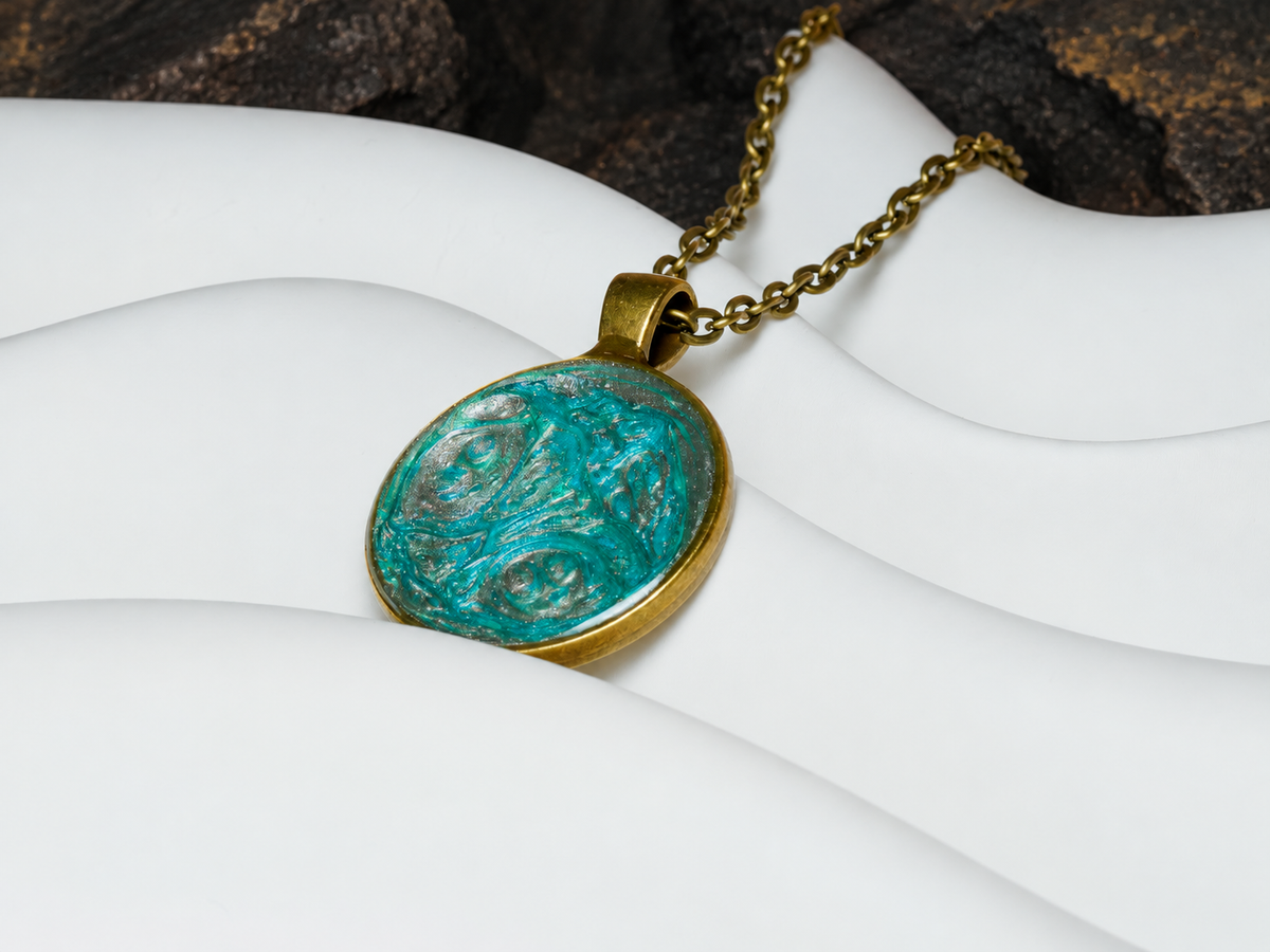 Tidal Archive turquoise round pendant angled close-up