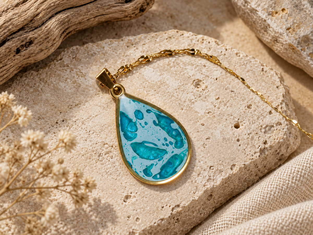 Tidal Mosaic Teardrop Pendant Necklace