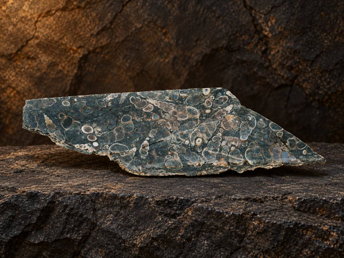 Front view of Wyoming Turritella shell fossil slab in matrix