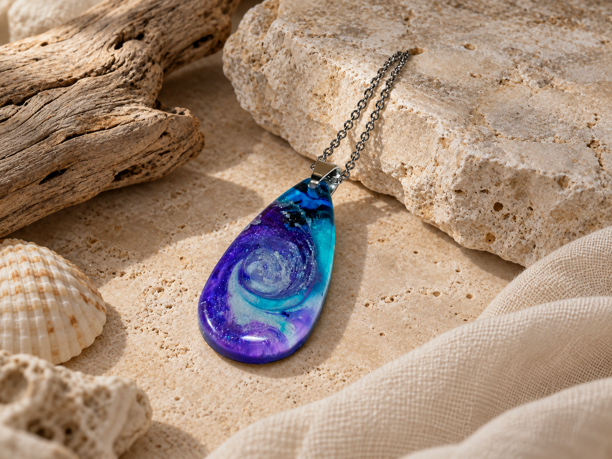 Violet Orbit Resin Pendant Necklace