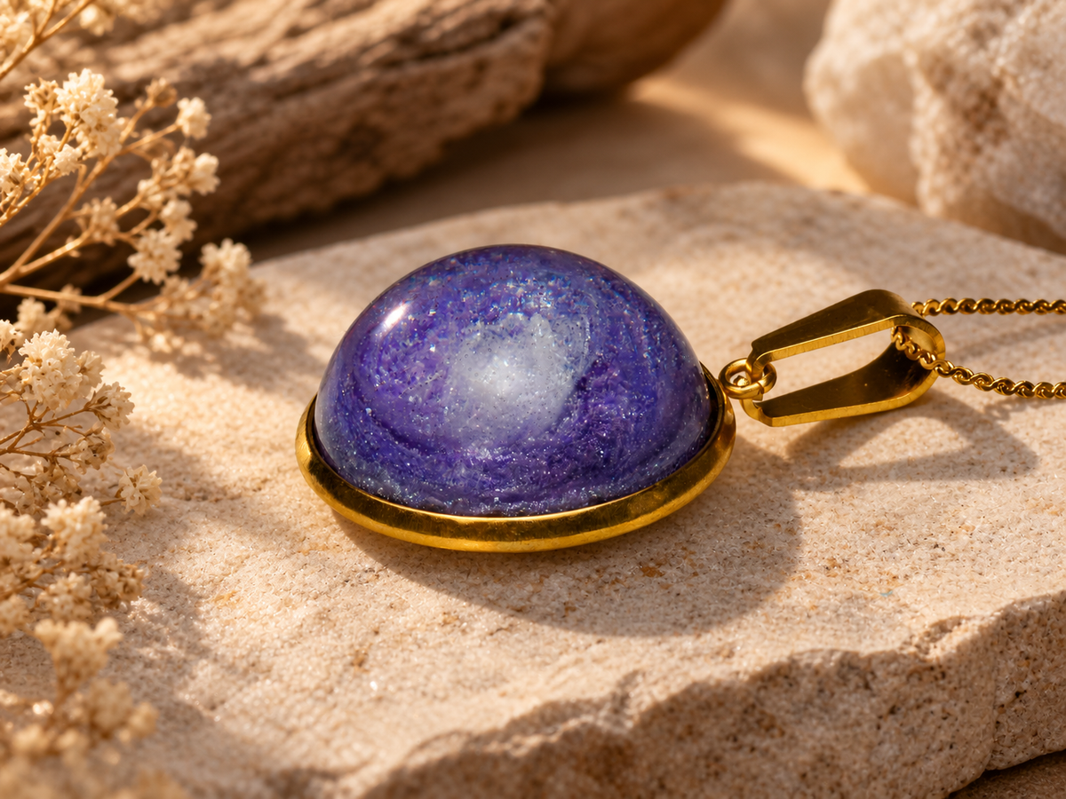 Violet Vortex Round Pendant Necklace