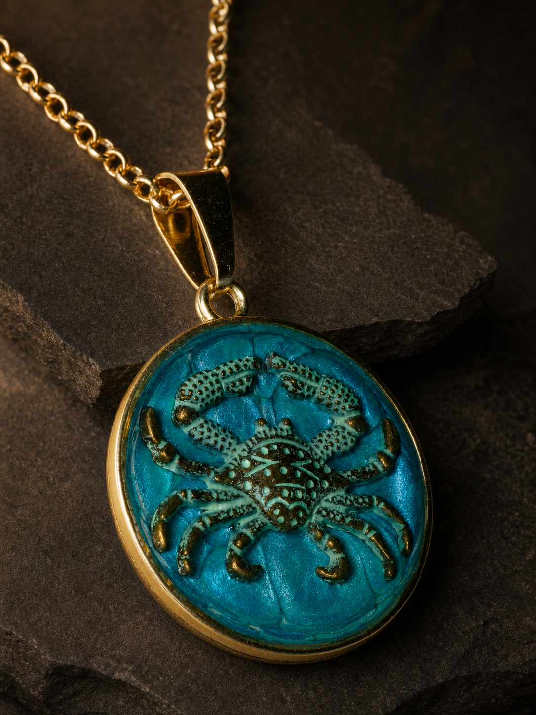 CEDUNA TIDE — Blue Swimmer Crab Pendant, pendant, close-up detail.