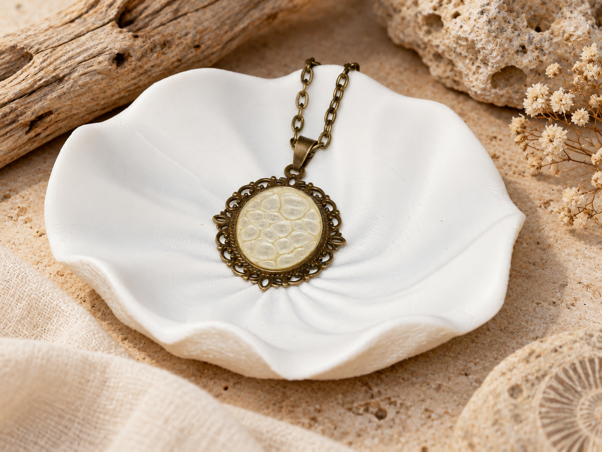 Fossil Lace Oval Pendant Necklace