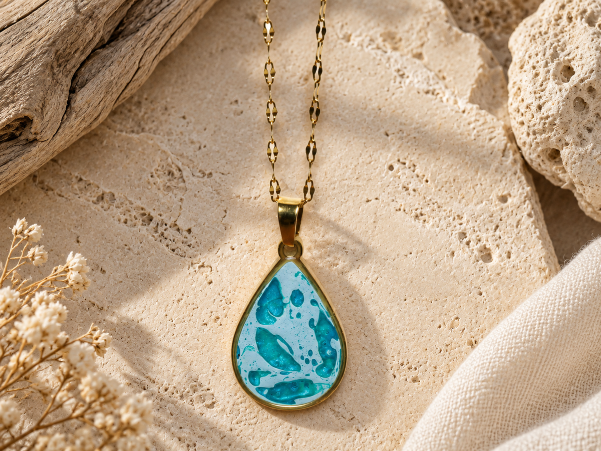 Tidal Mosaic Teardrop Pendant Necklace