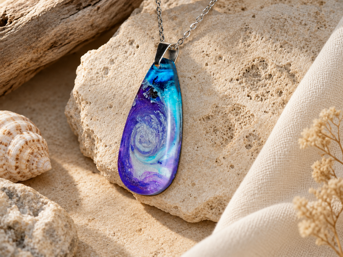 Violet Orbit Resin Pendant Necklace
