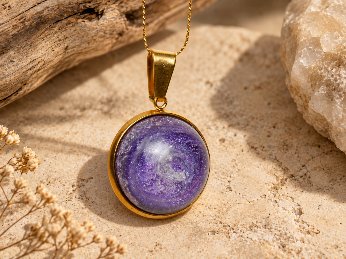 Violet Vortex Round Pendant Necklace