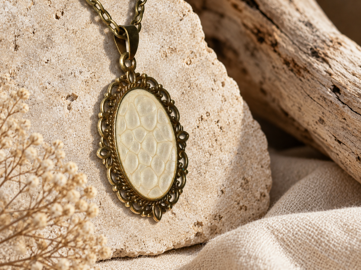 Fossil Lace Oval Pendant Necklace