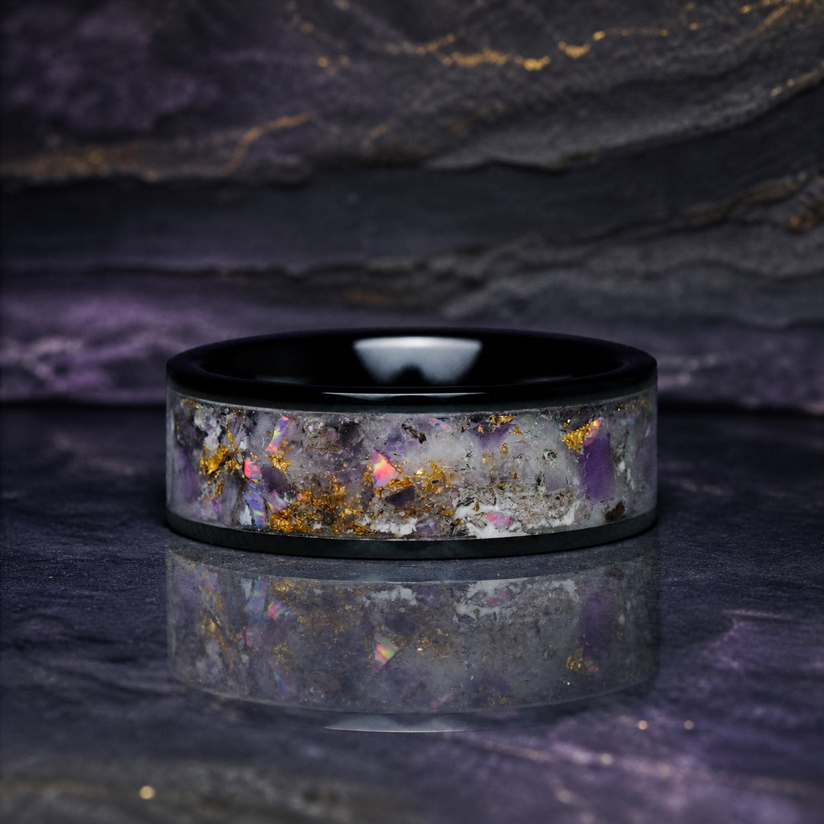 Front-facing studio view of the Star-Dust Amethyst ring