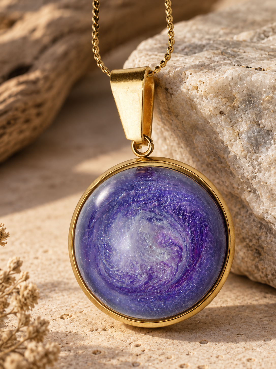 Violet Vortex Round Pendant Necklace