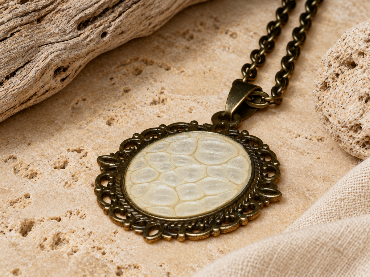 Fossil Lace Oval Pendant Necklace