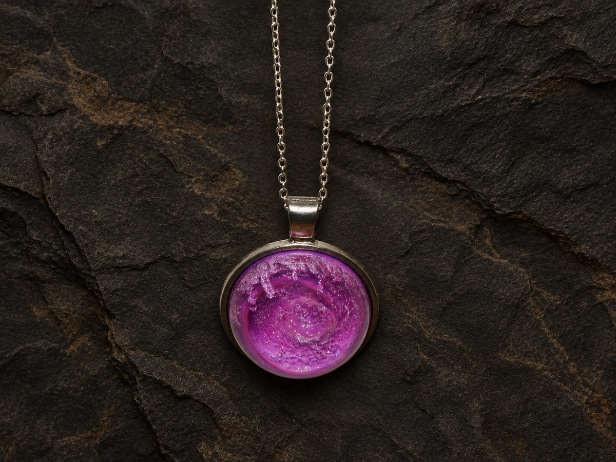 Rose Nebula round pendant necklace front view
