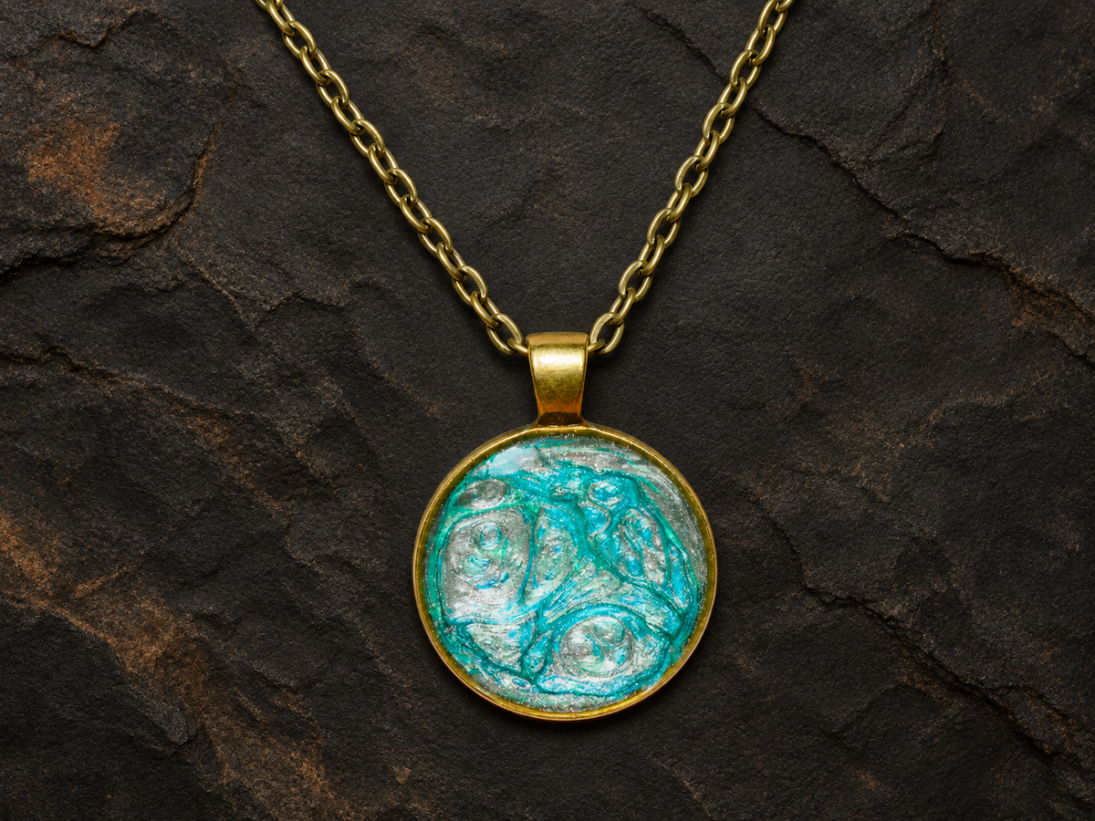 Tidal Archive turquoise and silver round pendant front detail