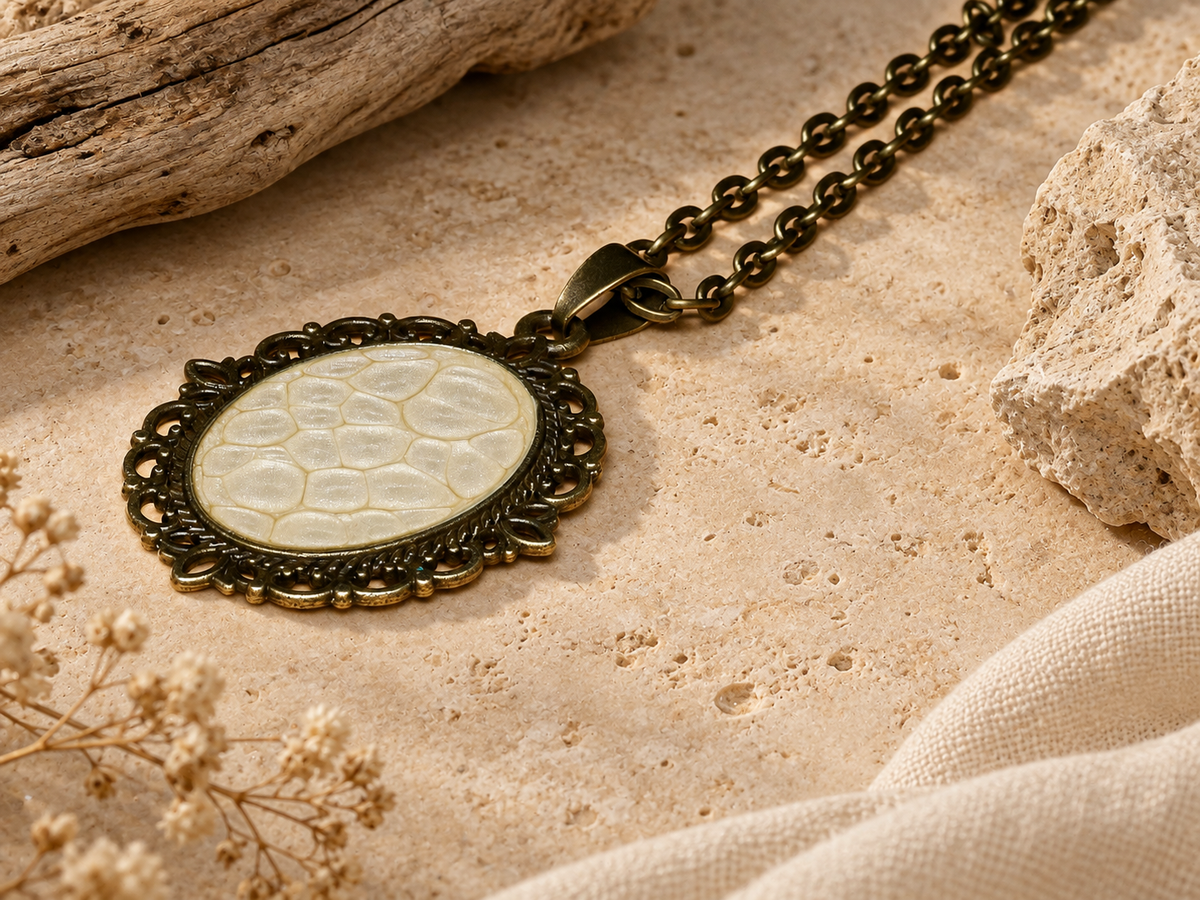 Fossil Lace Oval Pendant Necklace